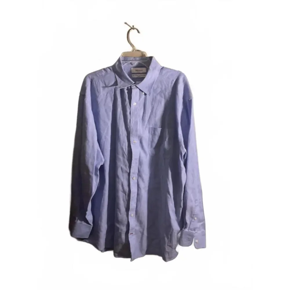 Cremieux Linen Blend Classic Light Blue Button-Up Shirt 18/35 - Picture 2 of 8
